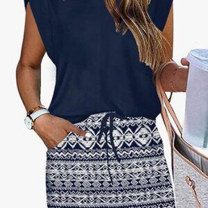 NWT ETCYY NEW Women's Cap Sleeve Summer Dress Crew Neck Tie Front A-Line Dress M